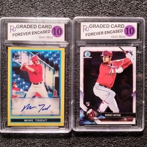 Shohei Ohtani, Mike Trout Angels Autograph Basball Rookie Card Set. Graded 10